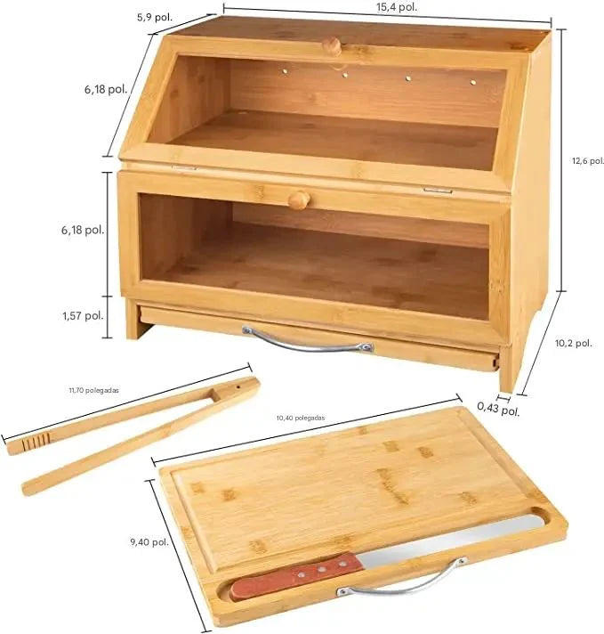 Porta Pão Premium com Tábua de Corte Integrada + Brinde Manteigueira